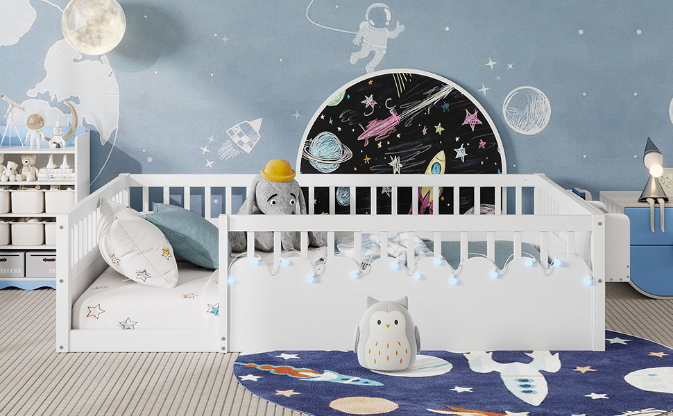 Twin/Full Montessori Floor Kids Bed Frame with High Rails