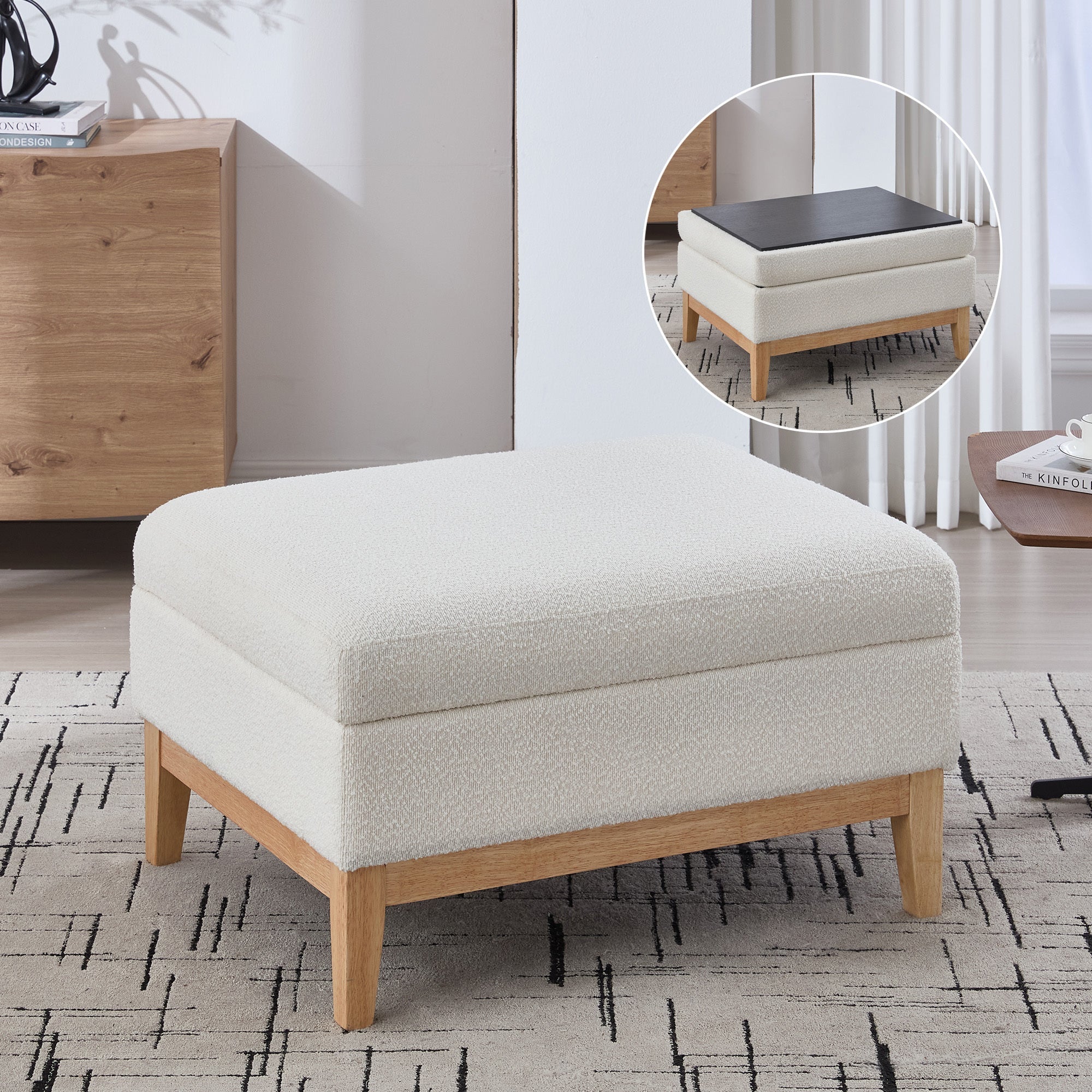 33.86'W Upholstered Wood Base Storage Ottoman
