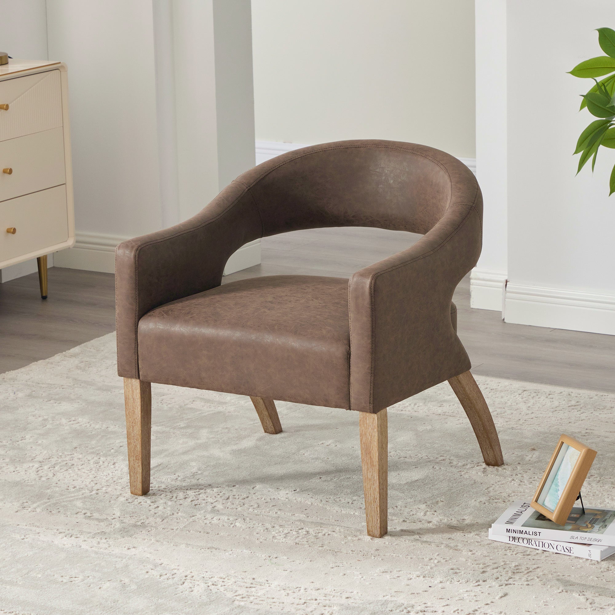 Modern Mid-Century PU Upholstered Open Back Armchair