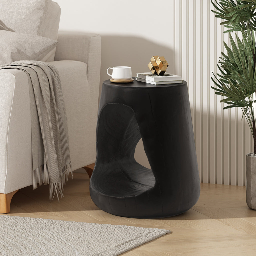 Hollow Side Table with Wood-like Texture