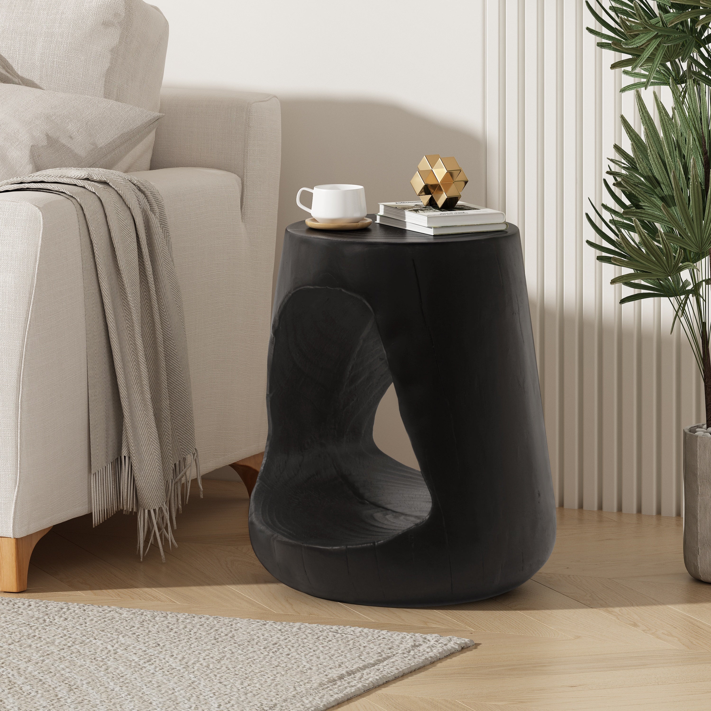 Hollow Side Table with Wood-like Texture