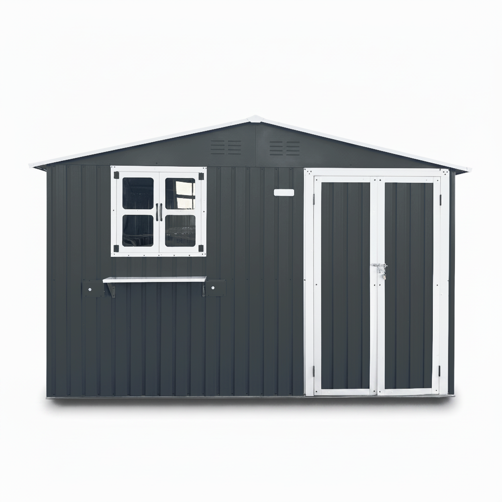 10x8 Ft Metal Storage Shed Lockable Double Doors Window Waterproof Shed