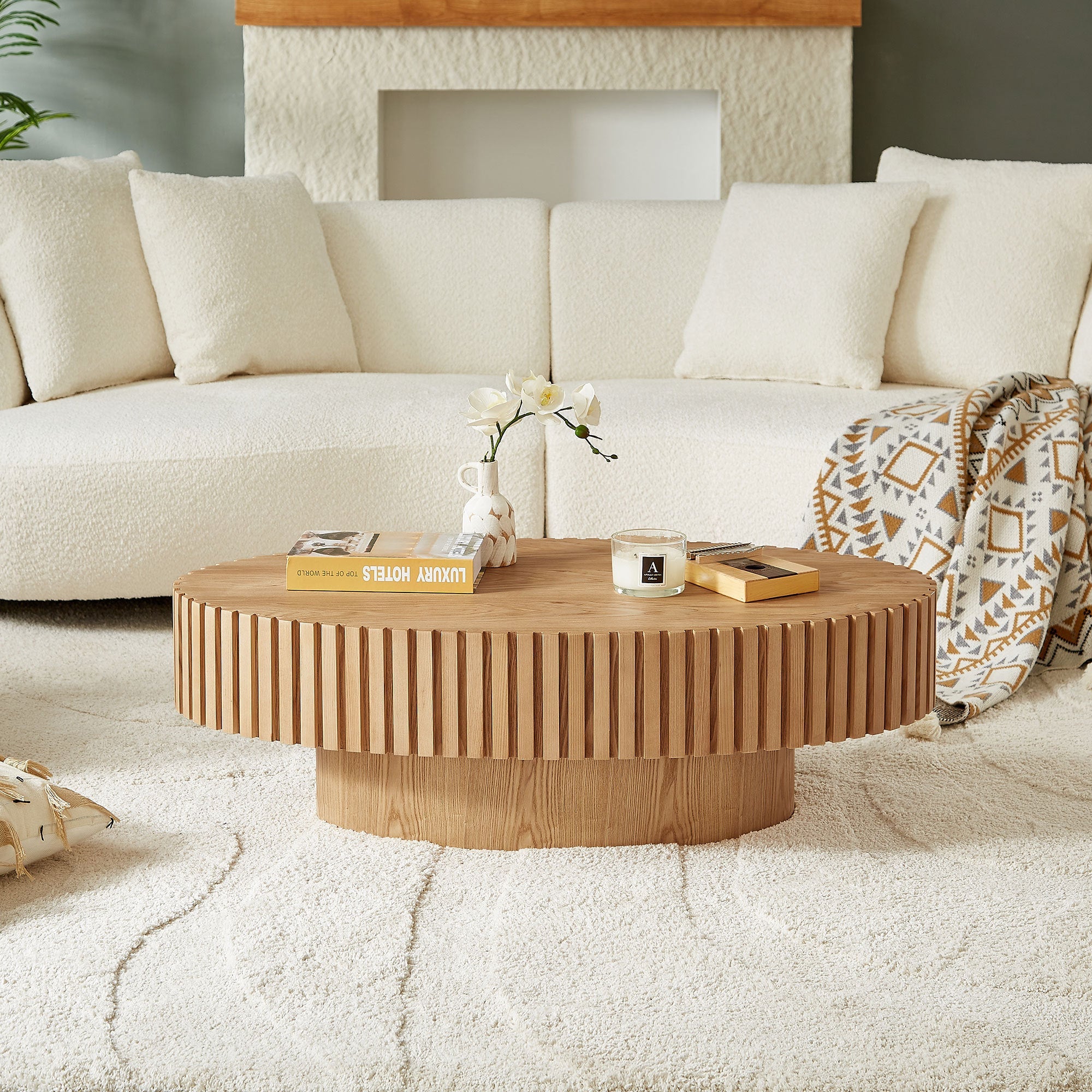 43.70 Inch Modern Handcraft Drum and Oval Coffee Table