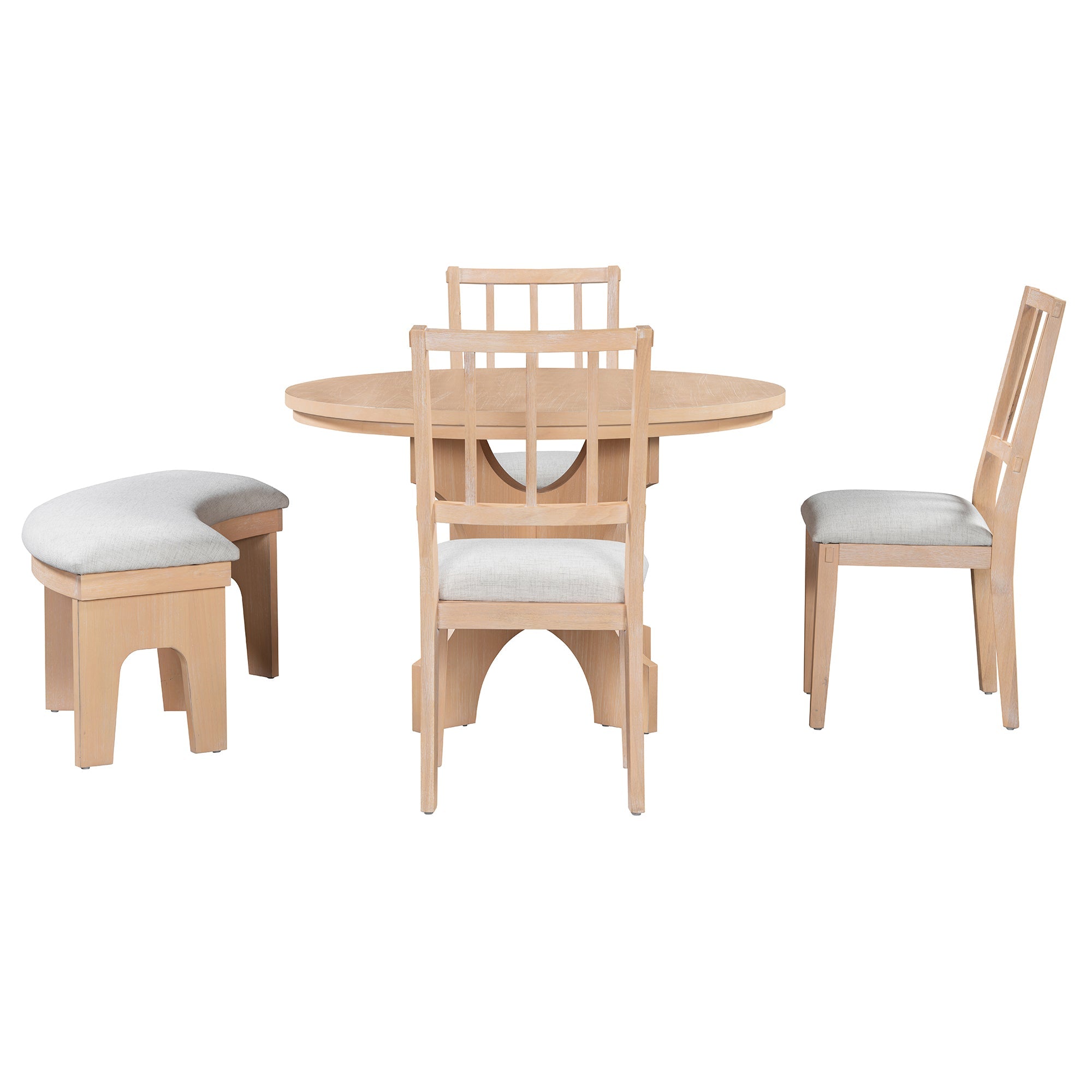 Rustic Charm Round Dining Set with 3 Upholstered Chairs