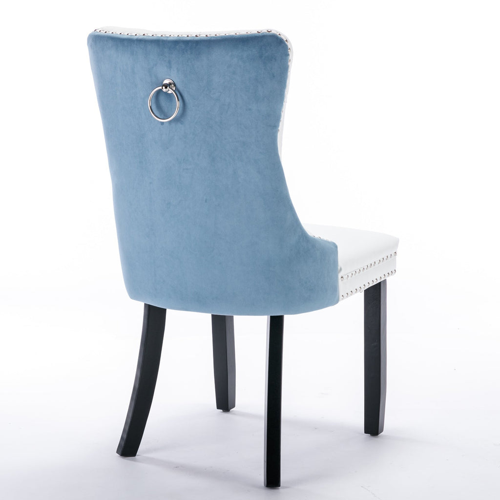 Tufted Solid Wood PU Upholstered Dining Chair with Wood Legs (Set of 2)