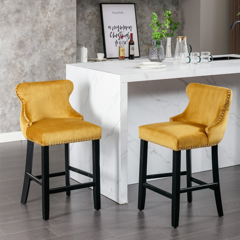 Leisure Style Velvet Upholstered Wing-Back Barstools (Set of 2)