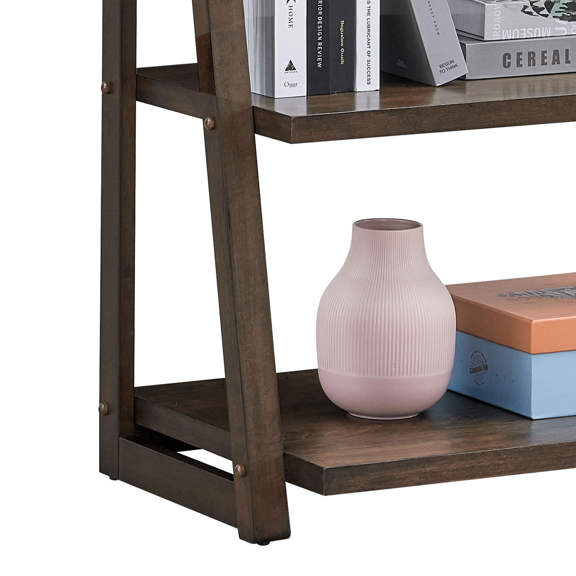 5-Tier Storage Rack Bookshelf with Rubber Wood Frame