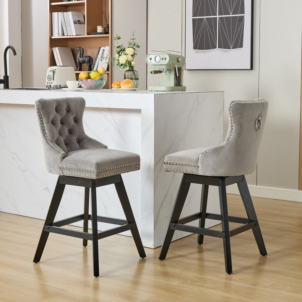 Swivel Velvet Barstools with Button Tufted Decoration (Set of 2)