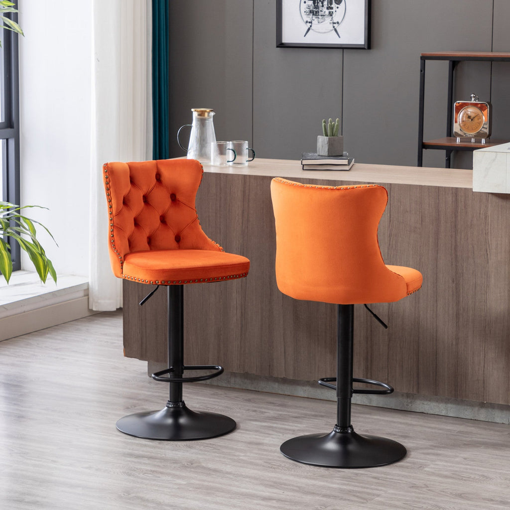 Modern Swivel Velvet Barstools Adjusatble Seat (Set of 2)
