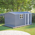 8x12ft Steel Storage Shed w/ Window, Hinged Doors, 4 Vents for Yard/Garden/Patio