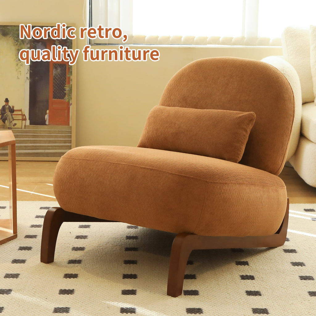 Velvet Accent Chair with Solid Wood Legs