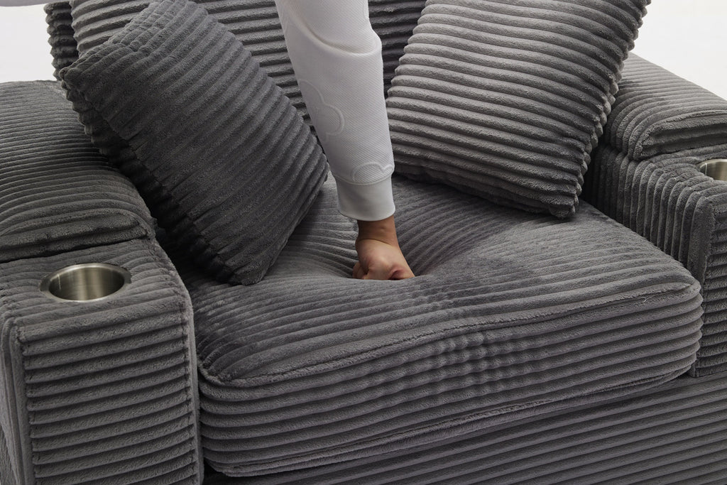 Corduroy Upholstered Chaise Lounge Sofa with Handrail Storage