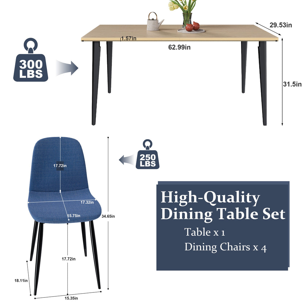 63-inch Farmhouse Industrial Dining Table Set
