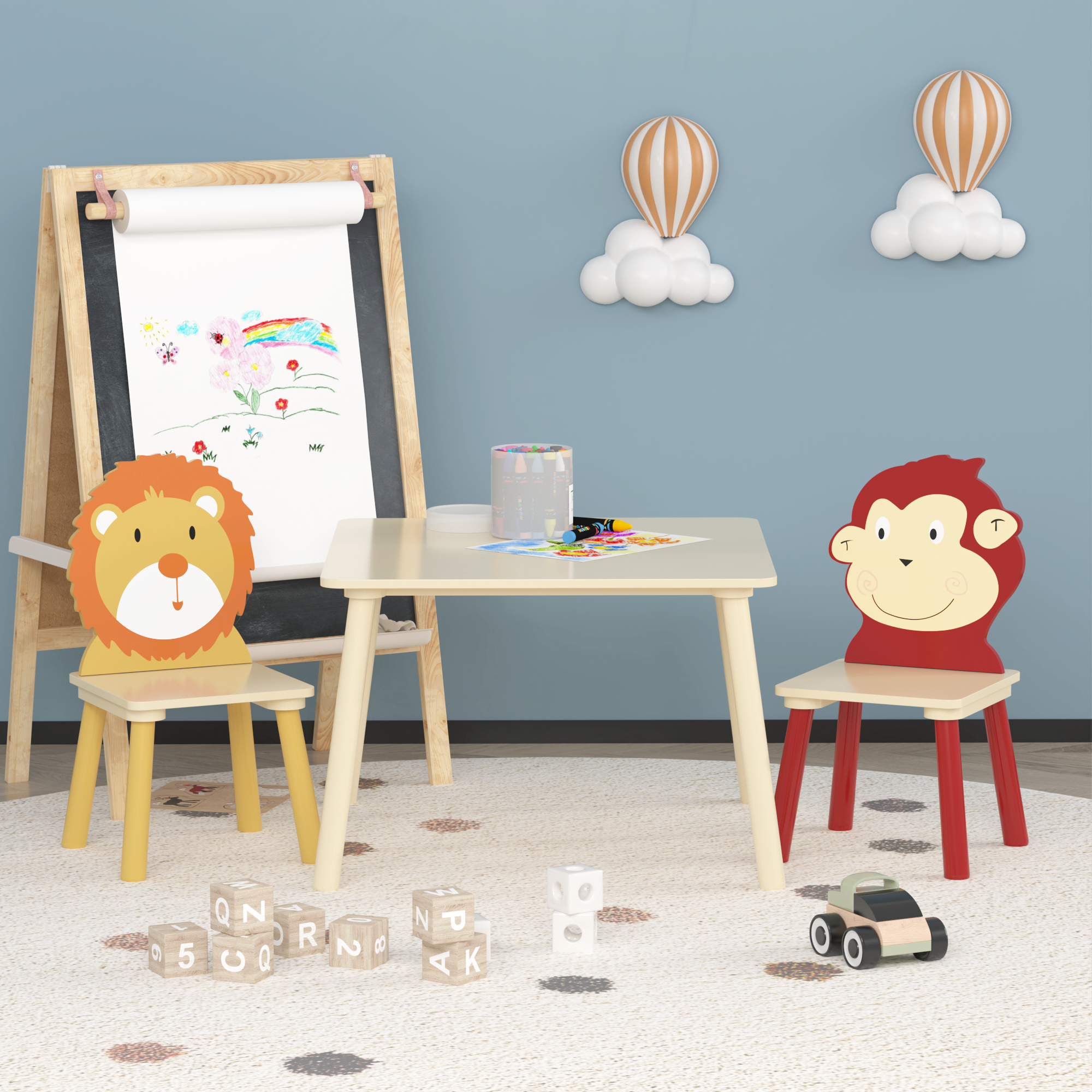 Kids Wooden Table and 2 Chairs Set