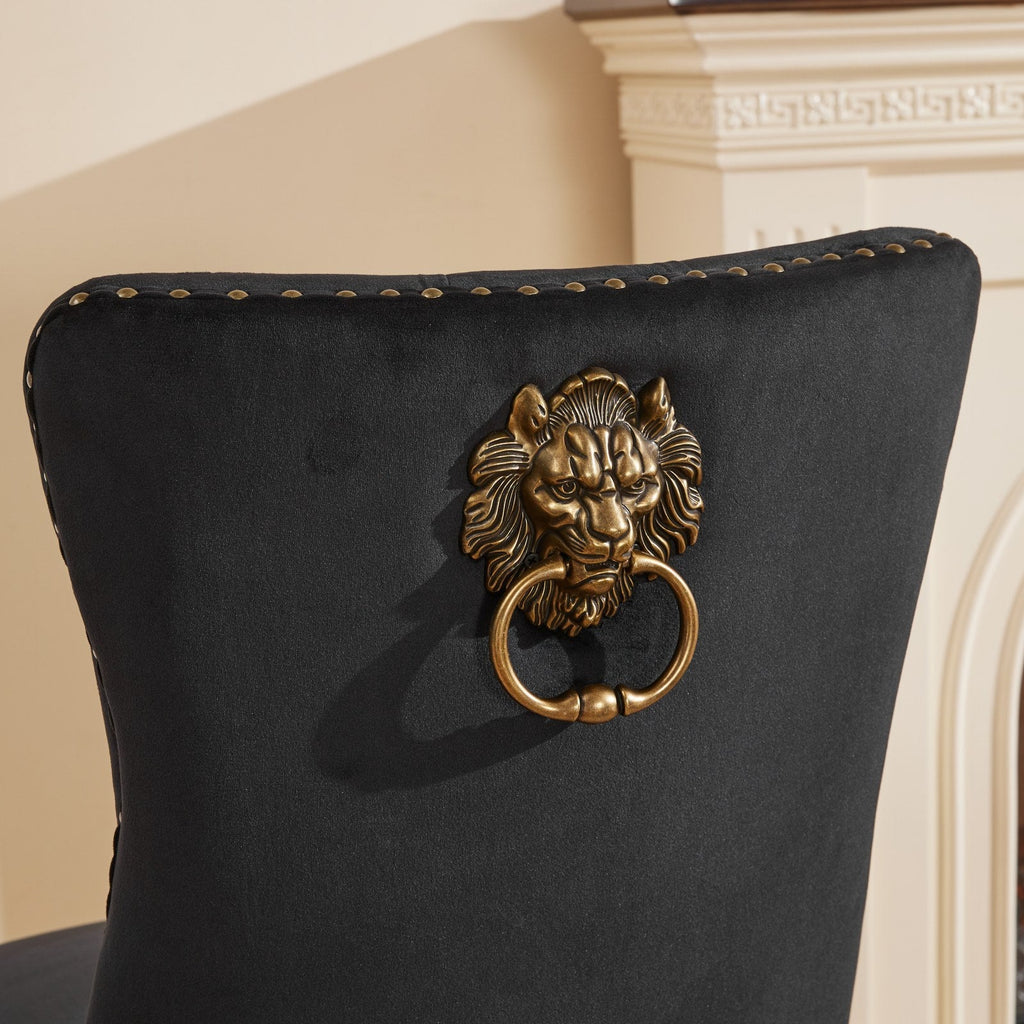 Mid-Century Velvet Dining Chairs with Lion Head Pull Ring (Set of 2)