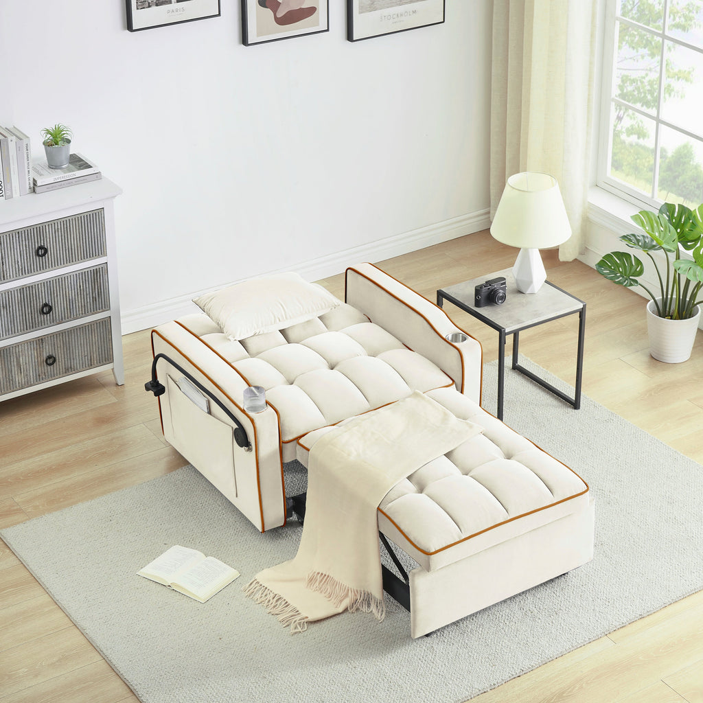 Velvet Foldable Sofa Bed Adjustable Back with USB, Ashtray & Phone Stand