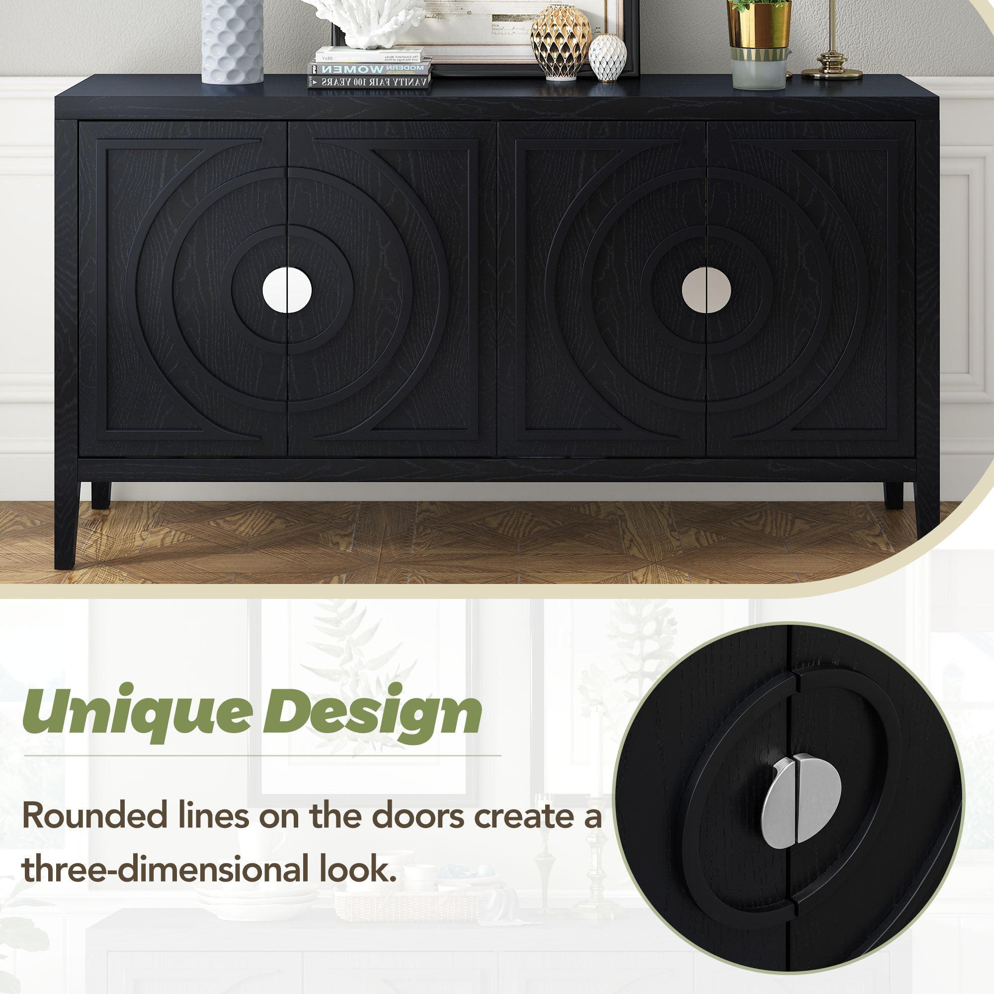 60" Circular Groove Design Sideboard Door for Living Room
