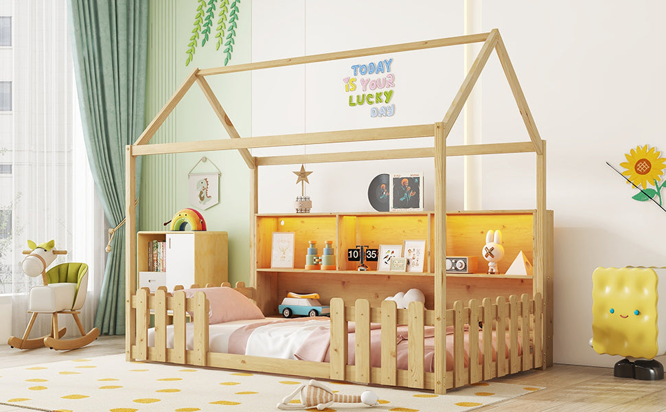 Twin Size House Bed with LED Light