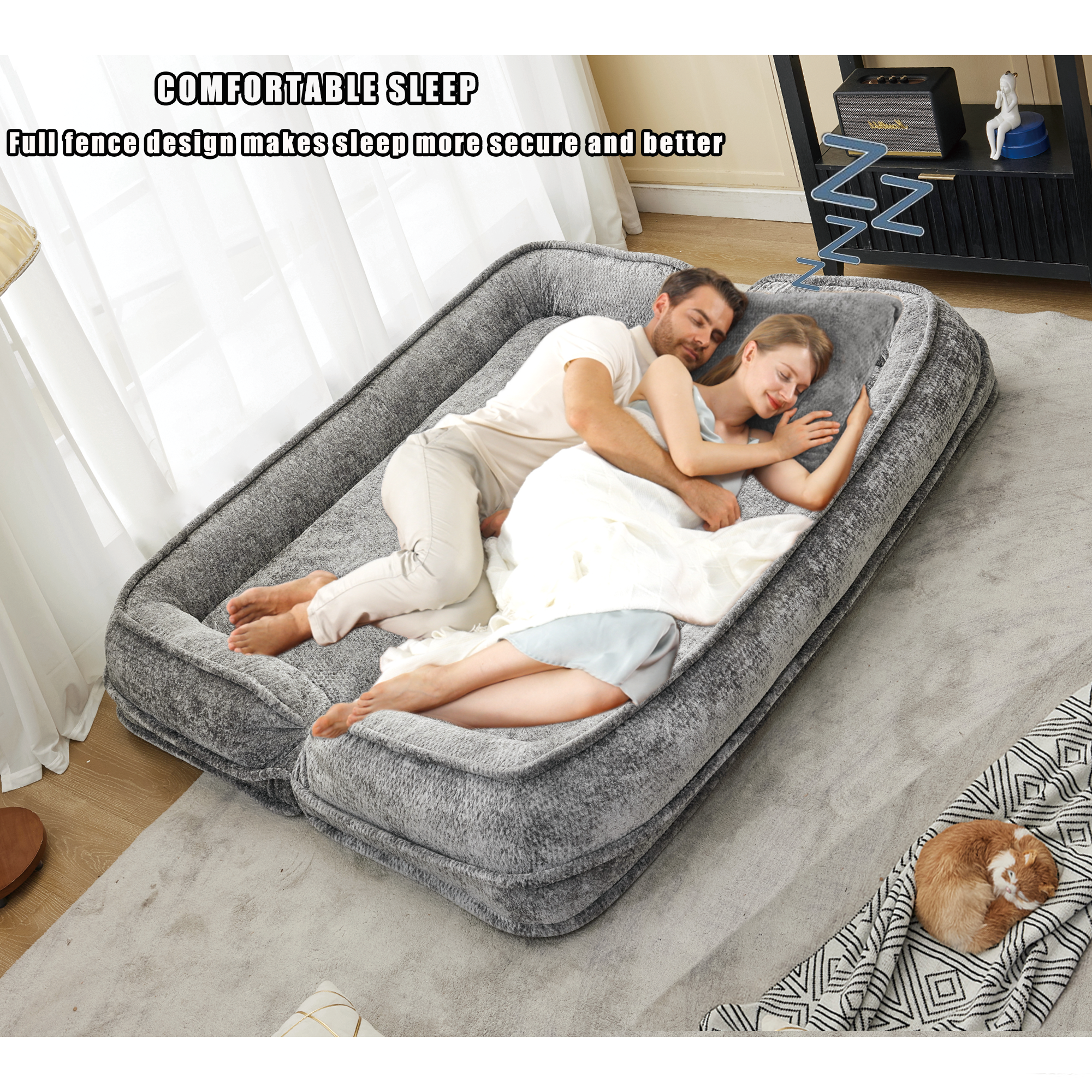 2-in-1 Extra Large Chenille Floor Couch Loveseat for Humans & Dogs