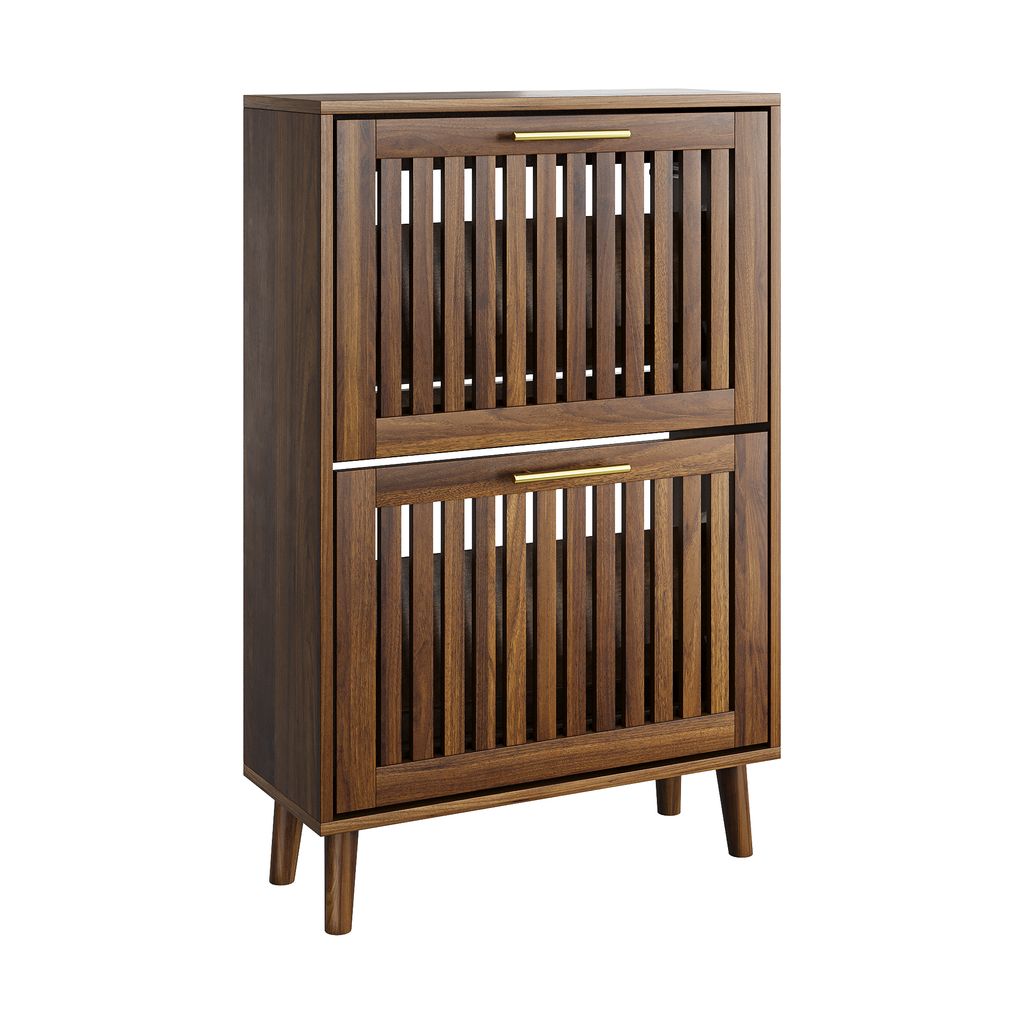 Medieval Modern Walnut Shoe Cabinet with 2 Flip Drawers