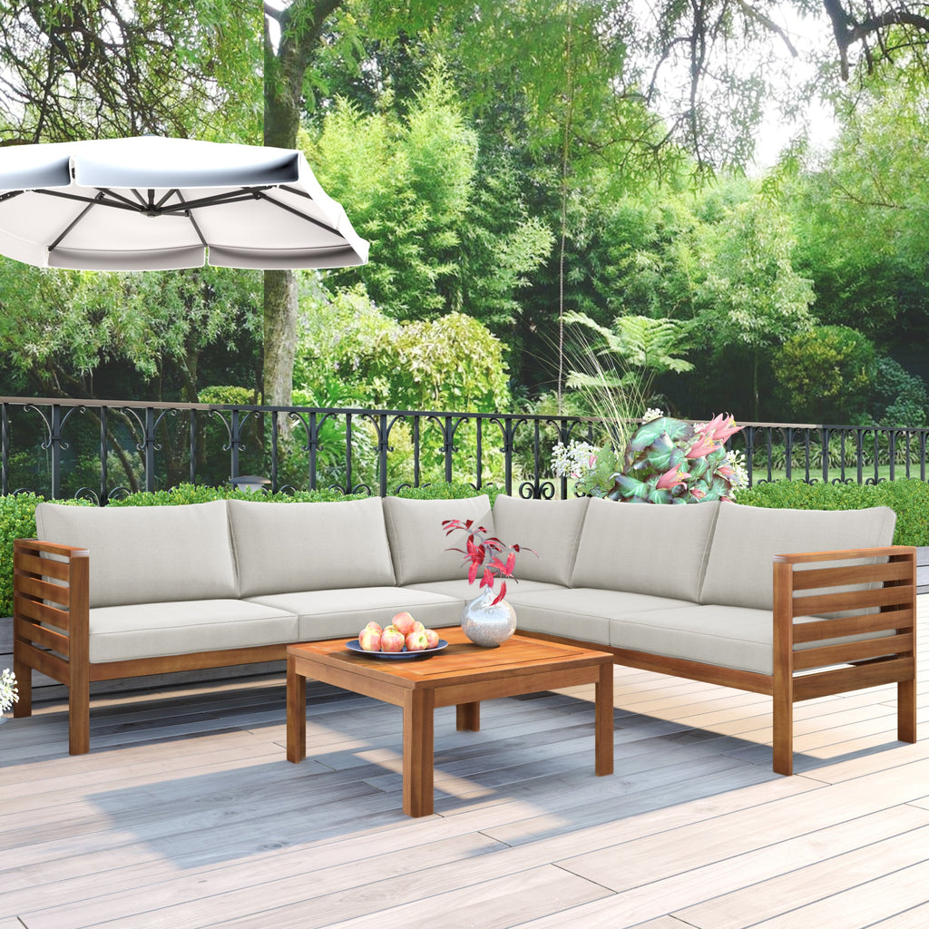 Acacia wood outdoor sofa set UV resistant water resistant cushions durable metal frame ideal patio garden outdoor living