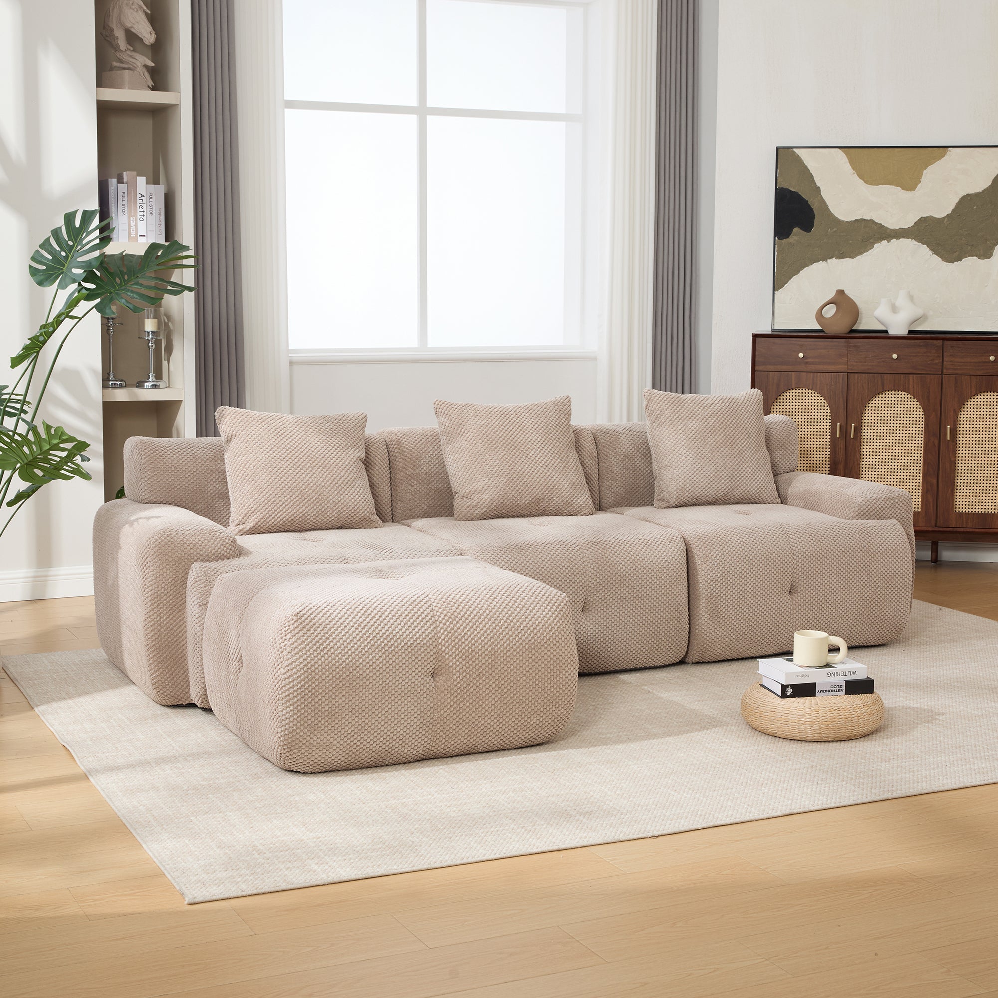 Oversized Boneless Convertible Cloud Couch with Movable Ottoman