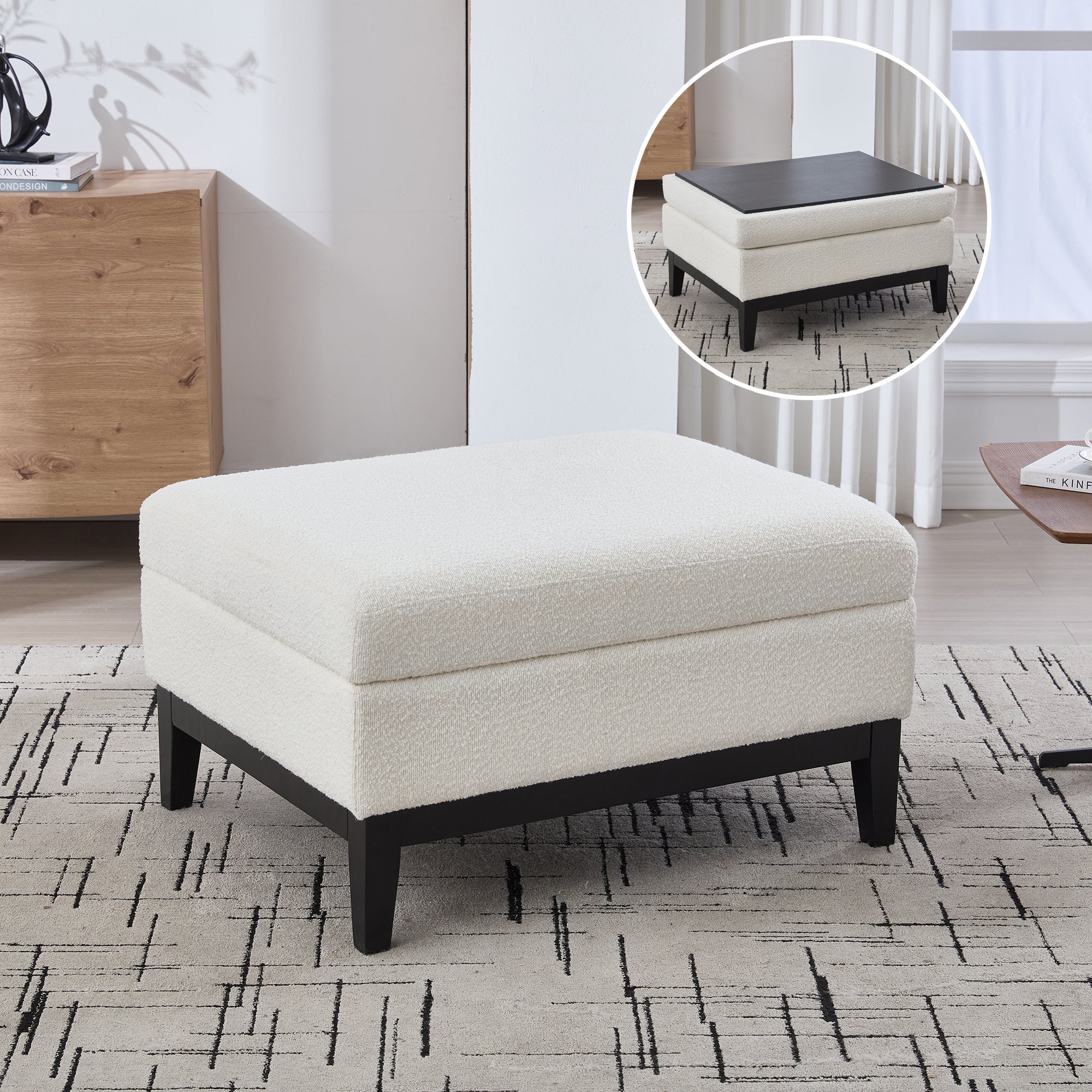 33.86'W Upholstered Wood Base Storage Ottoman