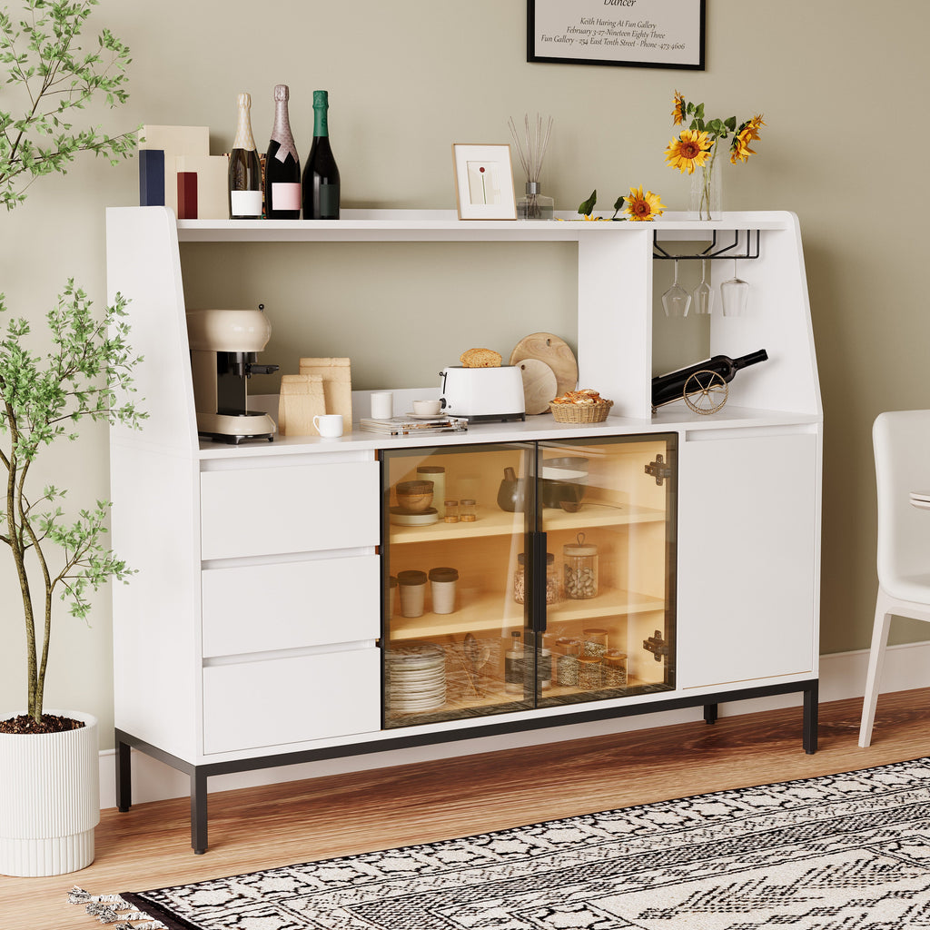Modern Kitchen Sideboard with 3 Drawers and Glass Door Locker