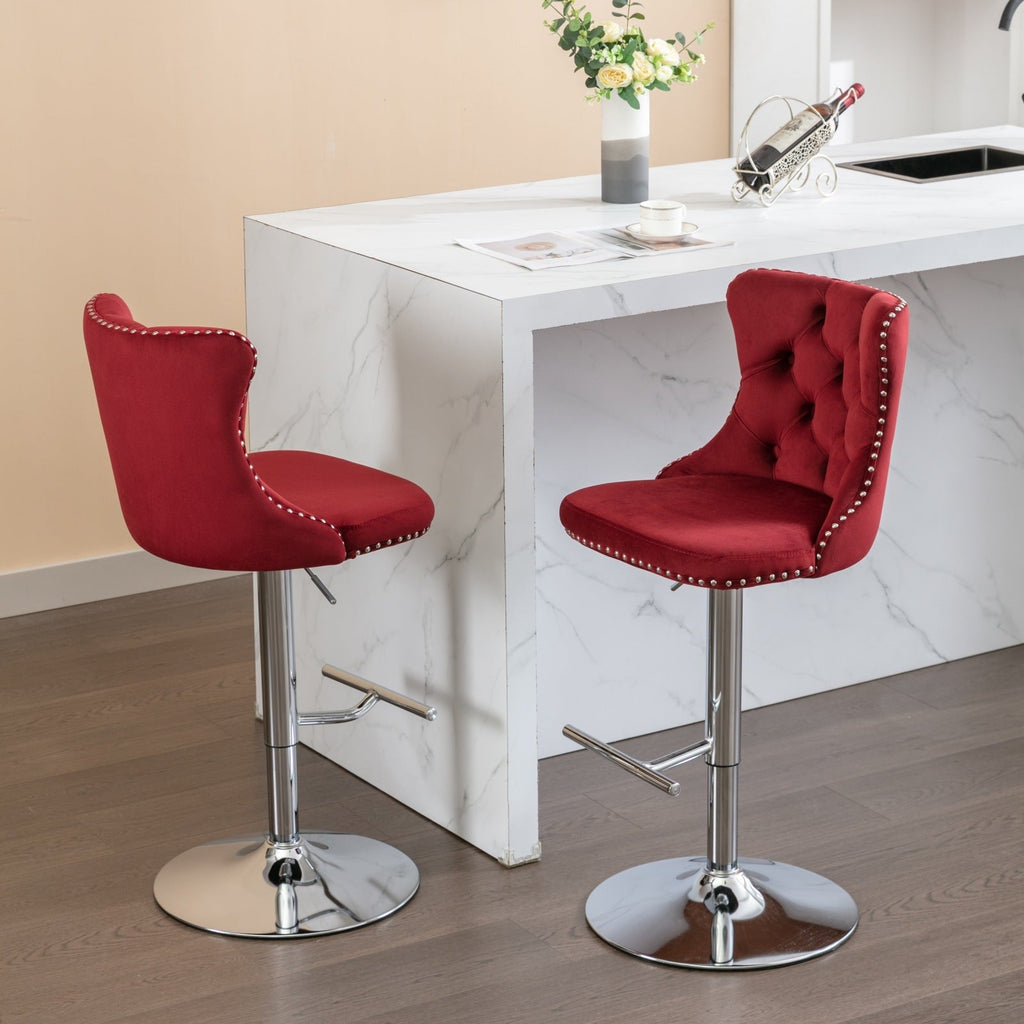 25-33 Inch Modern Velvet Swivel Barstools (Set of 2)