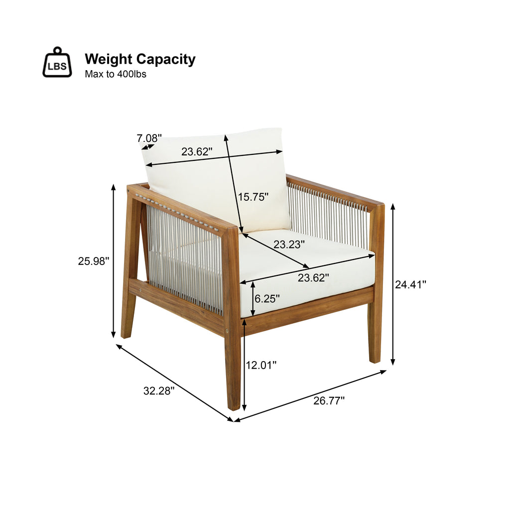 1PC/2PCS Acacia Wood Frame Outdoor Club Chair with Water-Repellent Cushions