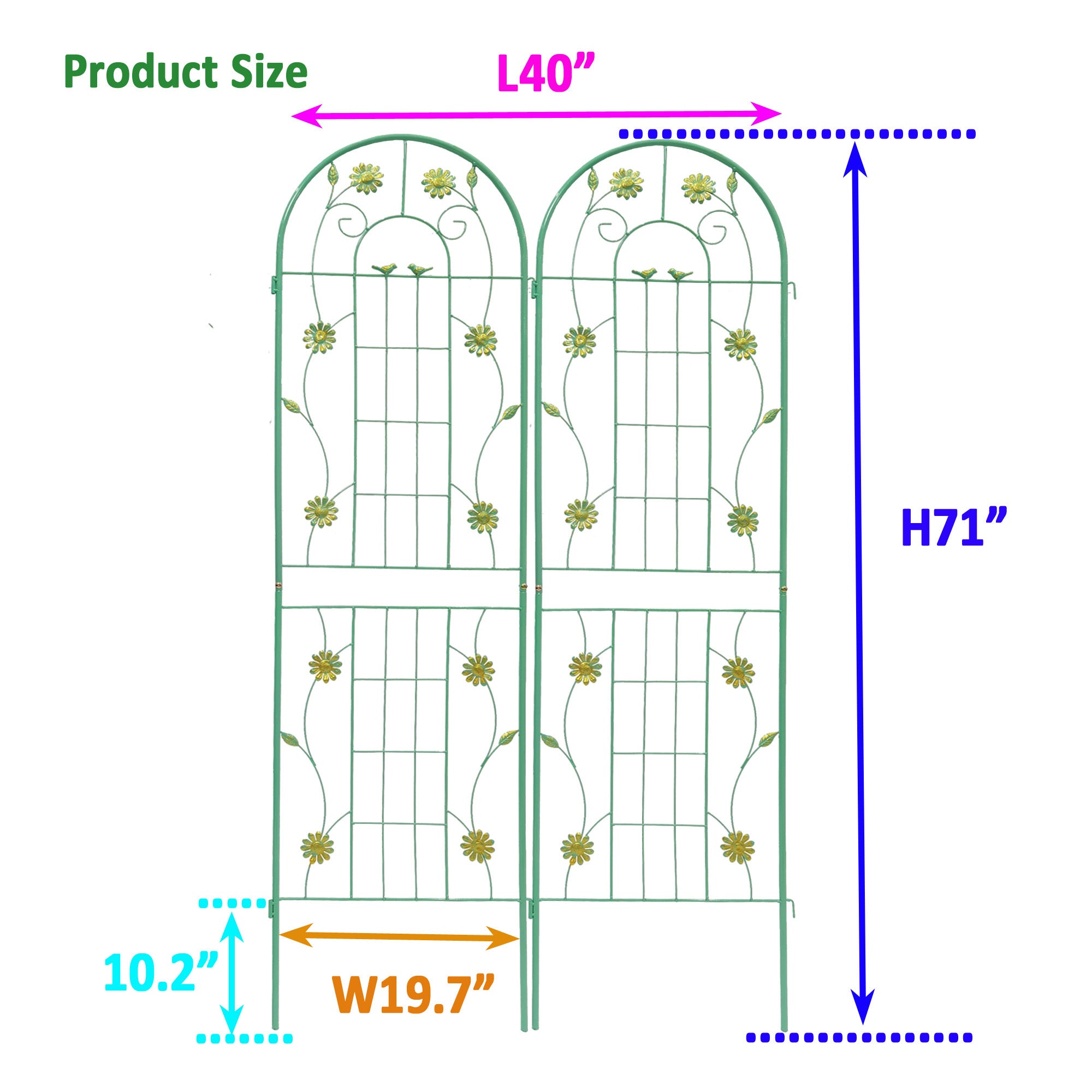 Metal Garden Trellis 71' x 19.7' Rustproof Trellis for Outdoor Flower Support