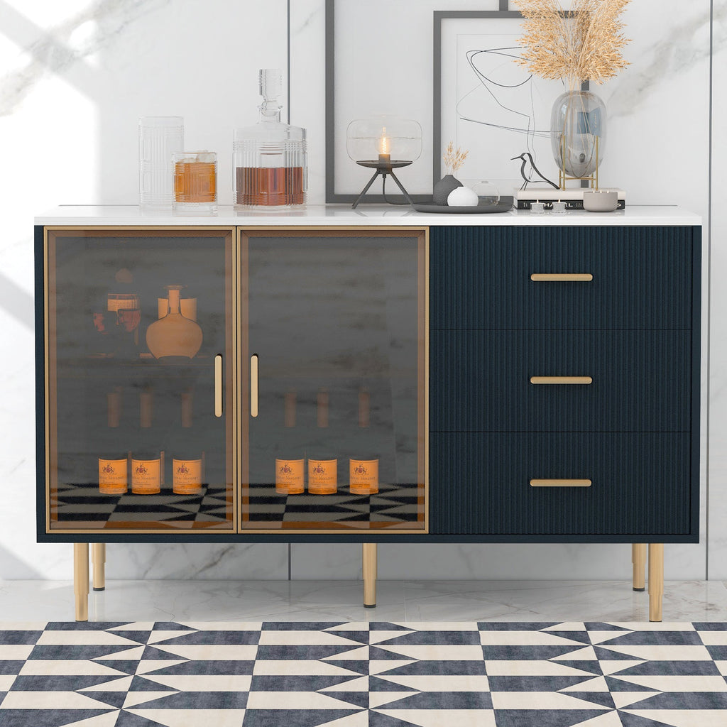 Modern Sideboard MDF Buffet Cabinet with Marble Sticker Tabletop