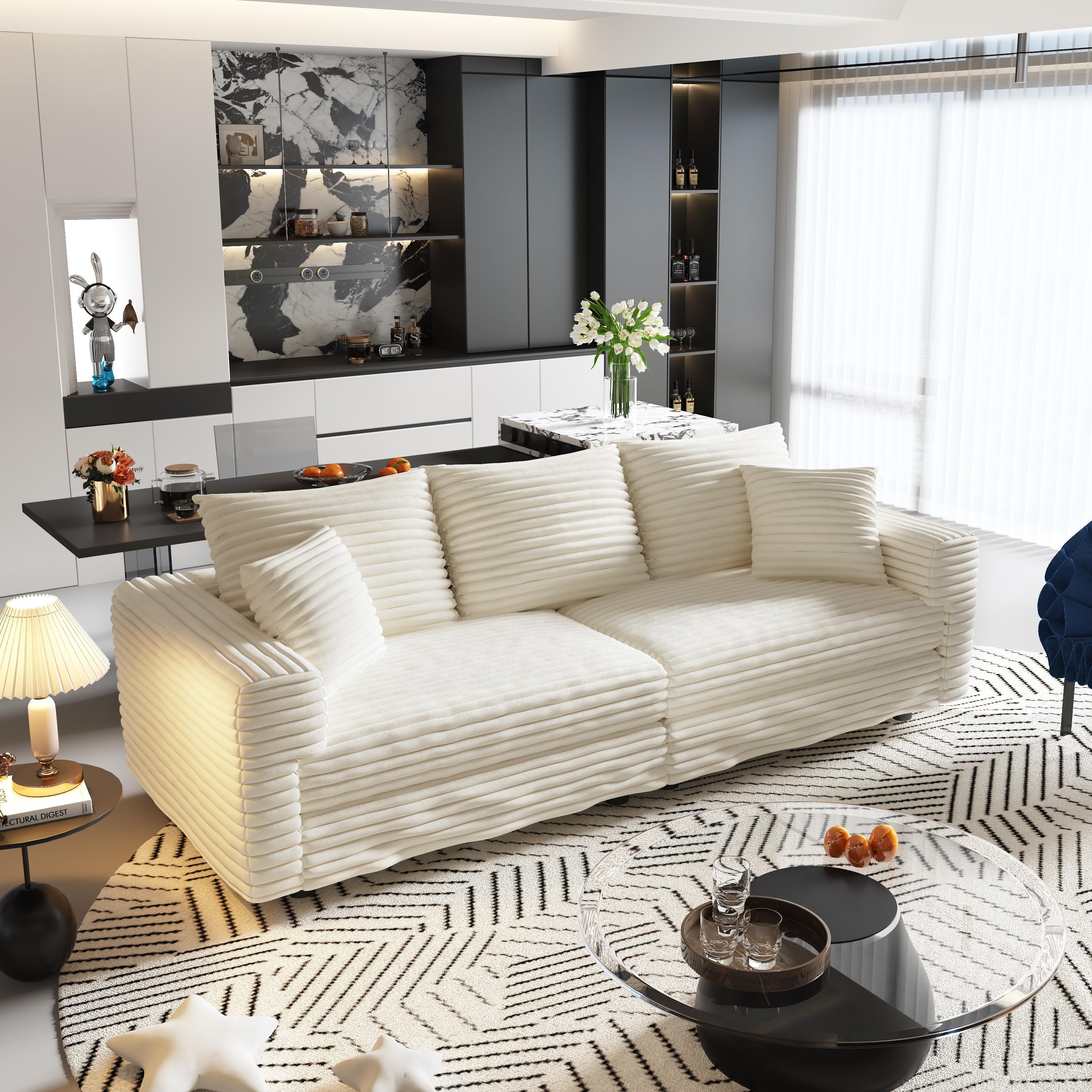 82.7' Modern Comfy Cloud Couch Sofa with Soft Pillows + Ottomans Option