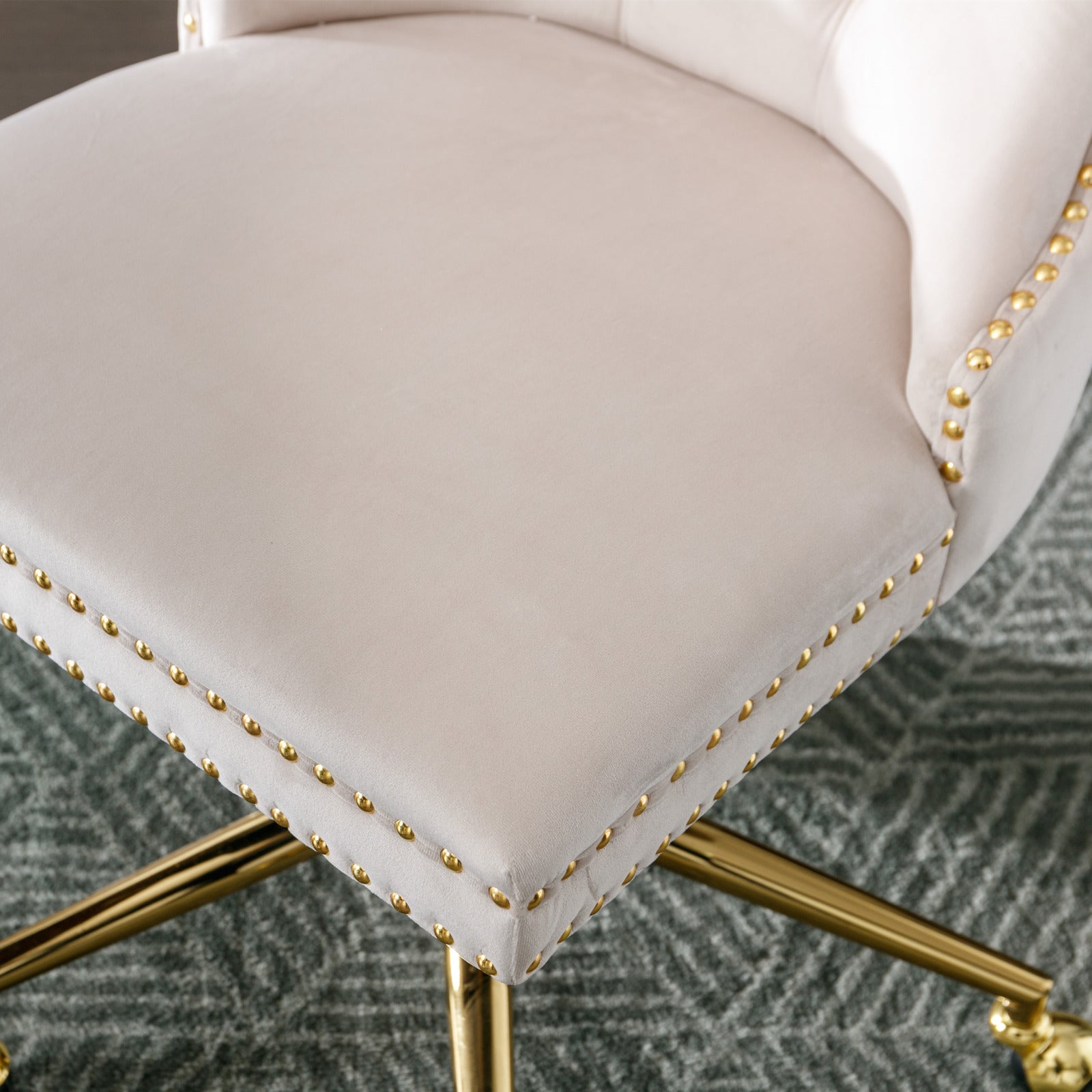 Adjustable Velvet Upholstered Tufted Button Home Office Chair