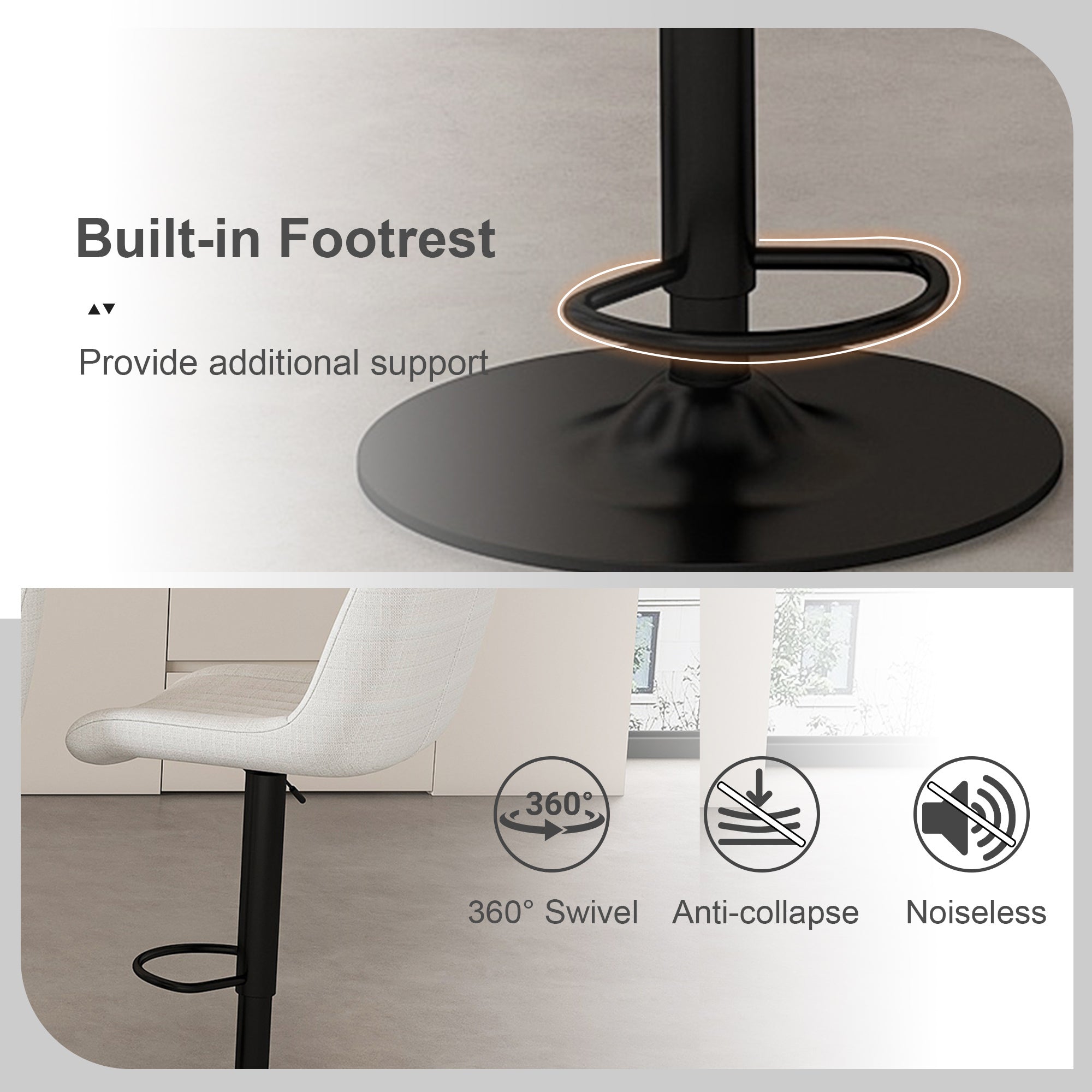 Swivel Bar Stools with Adjustable Height (Set of 2)