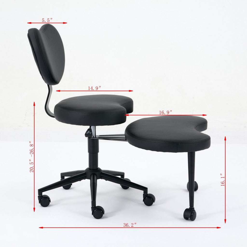 Black Flexible Design Meditation Cross Legged PU Leather Chair with Wheels