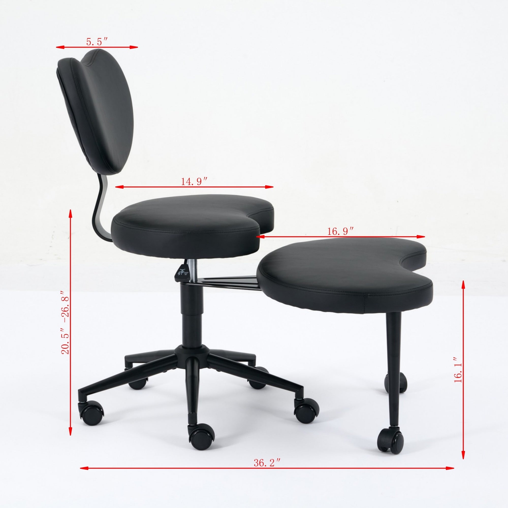 Black Flexible Design Meditation Cross Legged PU Leather Chair with Wheels