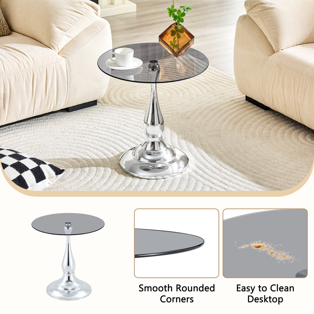 20" Small Luxury Metal Round Side Table with a Glass Top