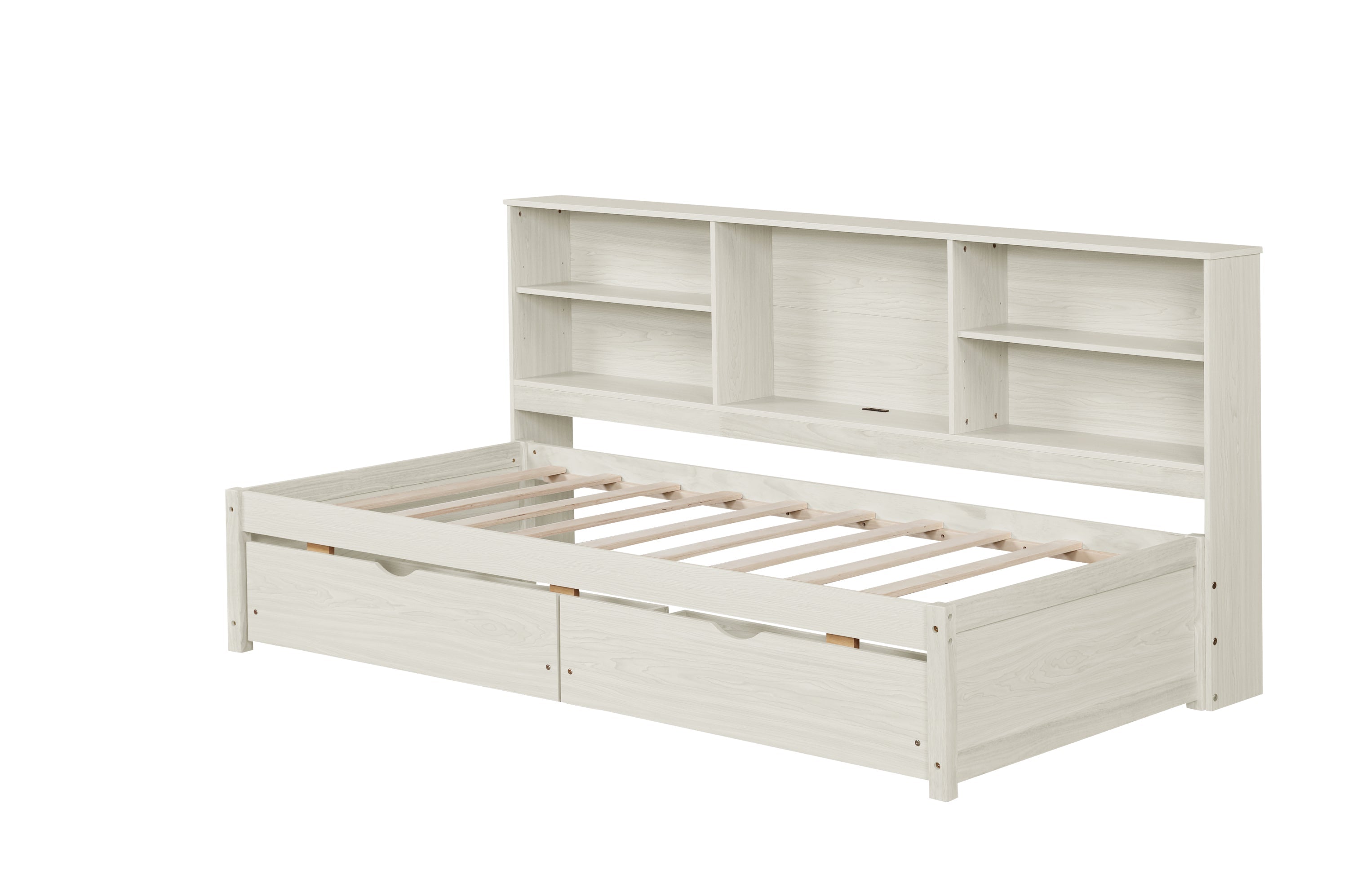 Twin Size Bed Frame with Side Bookshelves
