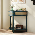 Rattan Semi Circle End Table with 2 Rattan Storage Cabinet