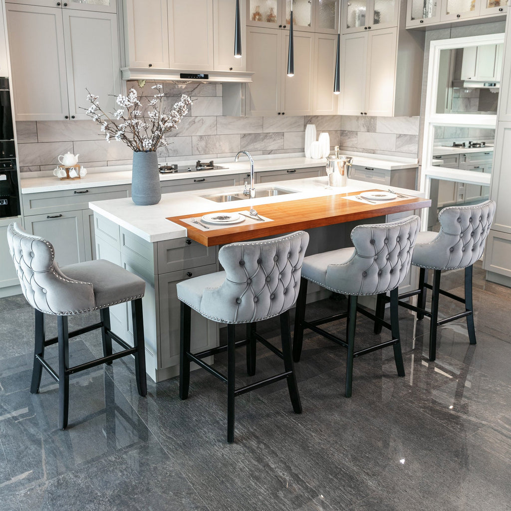 Leisure Style Velvet Upholstered Wing-Back Barstools (Set of 2)