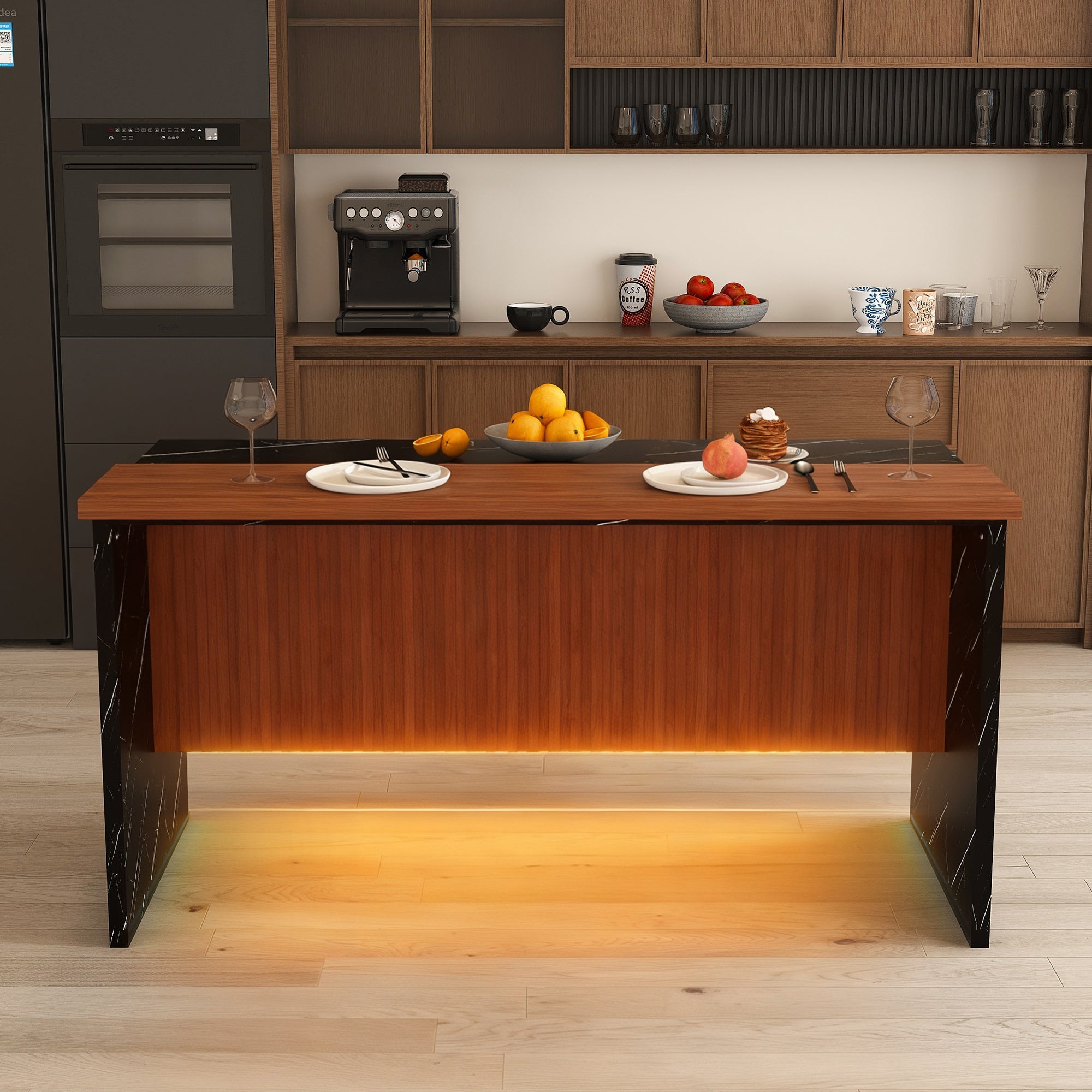 63' Modern Kitchen Island with Marble-Look Surface (Island Only)