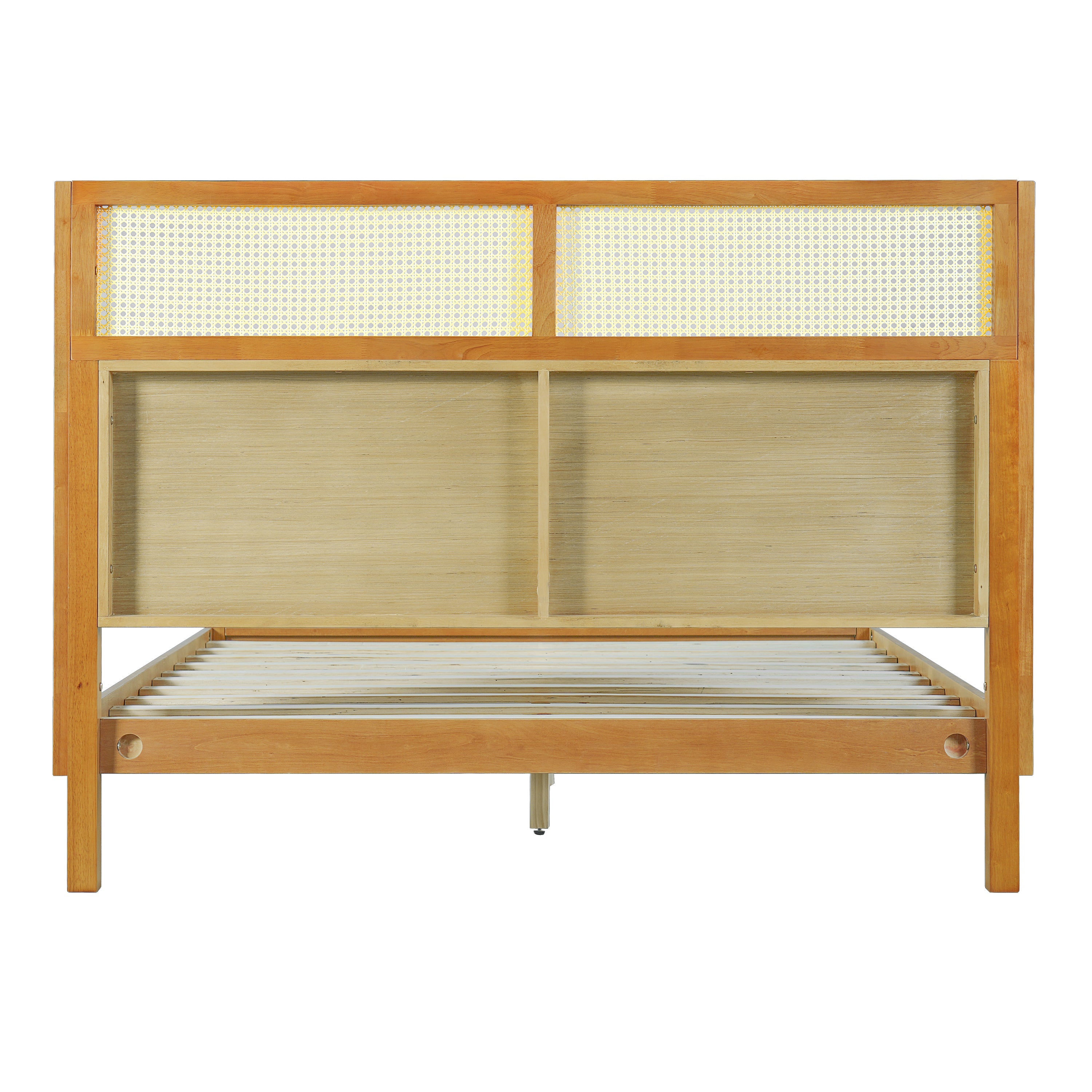 Mid Century Modern Bed With Natural Color Headboard