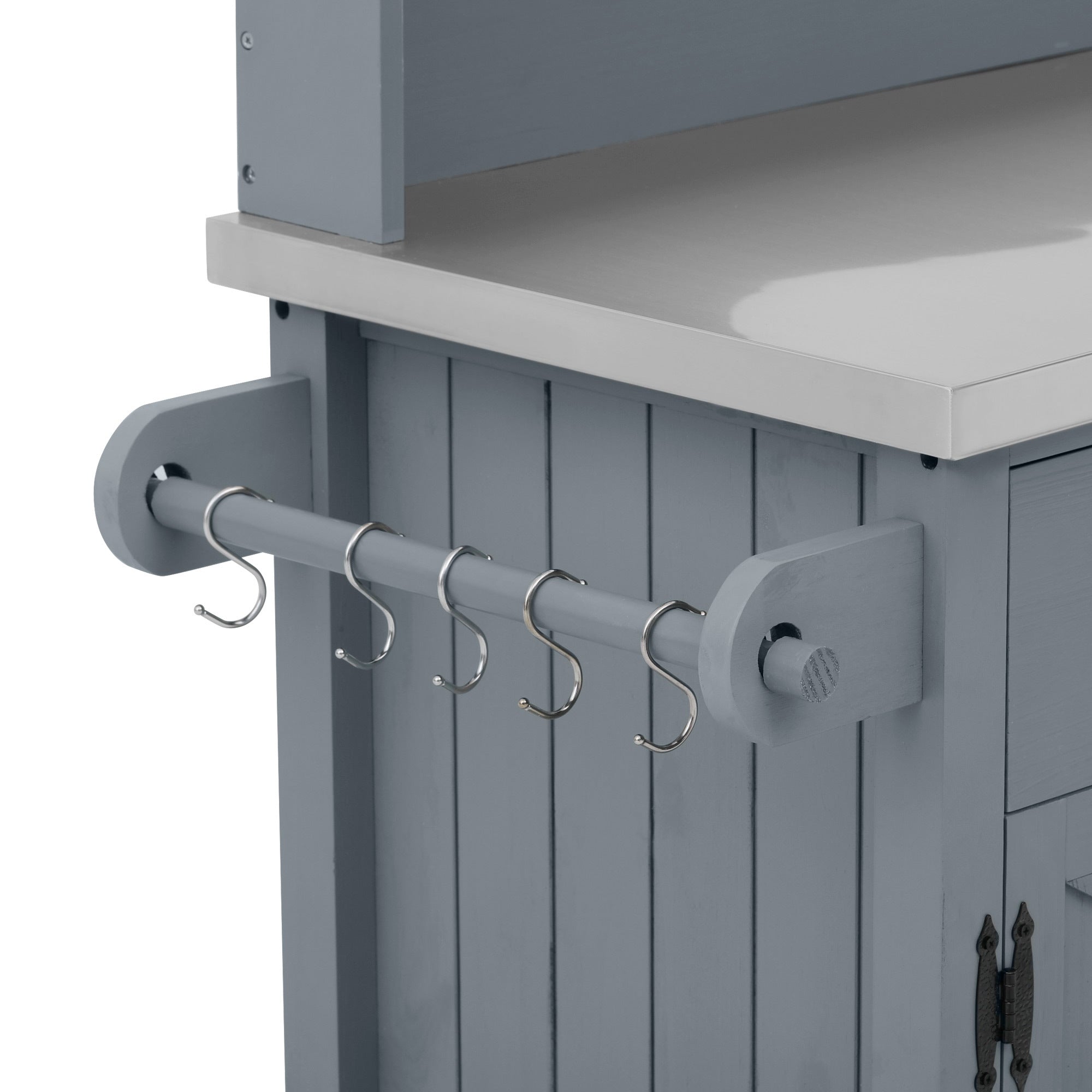 54.1" Outdoor Kitchen Island with High Shelf, Stainless Steel Top & Storage Cabinet