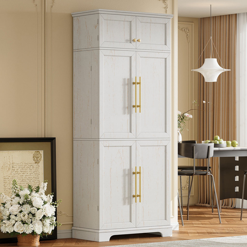 78" Tall Farmhouse Kitchen Pantry Cabinet with Shelves Drawer Wine Rack