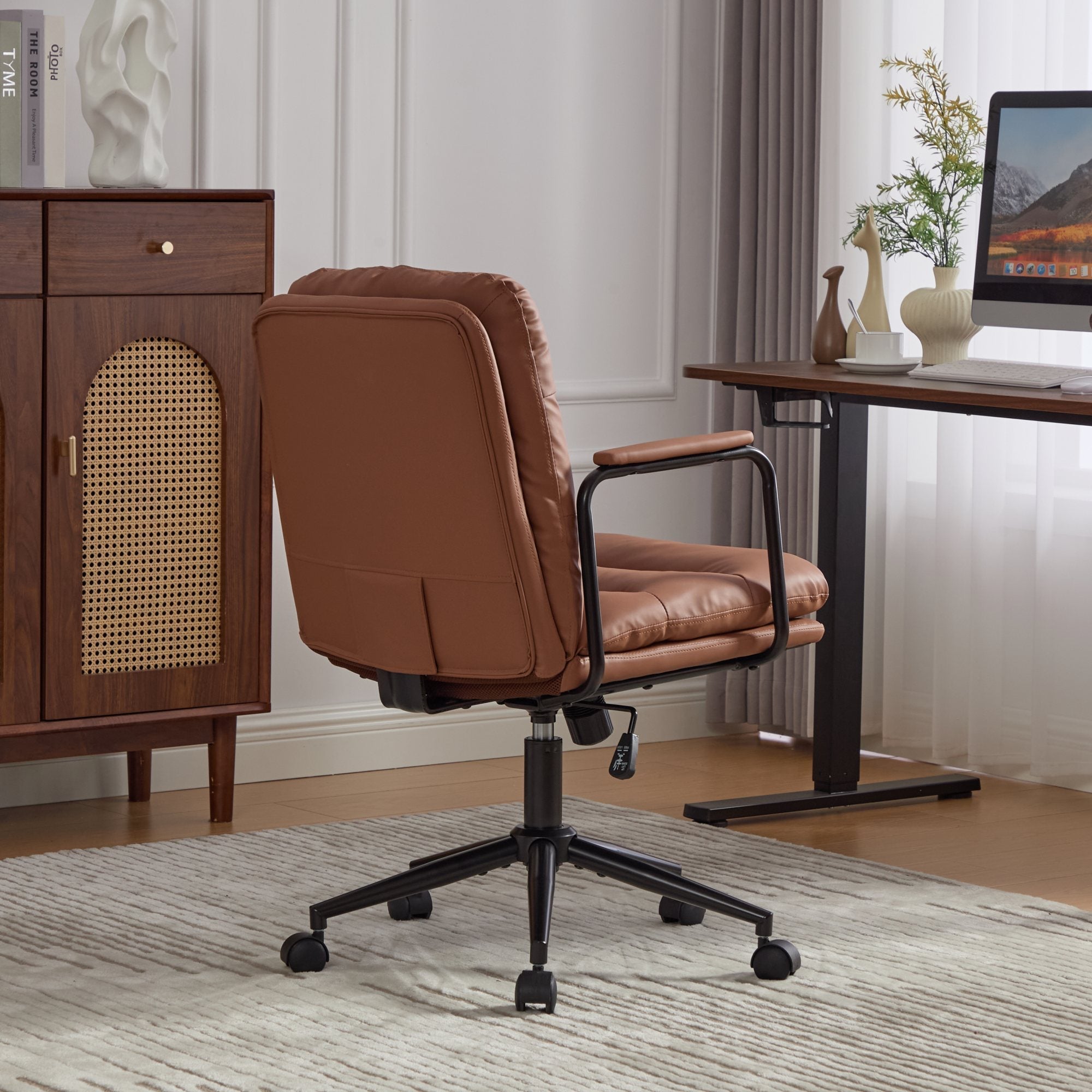 Mid Back Home Office Ergonomic PU Leather Computer Rolling Swivel Chair