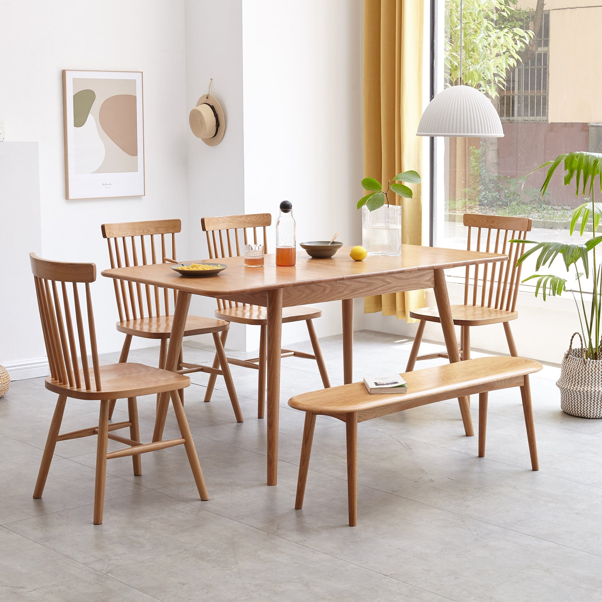 Natural Oak Wood Dining Bench Table Bench with Half-Round Design