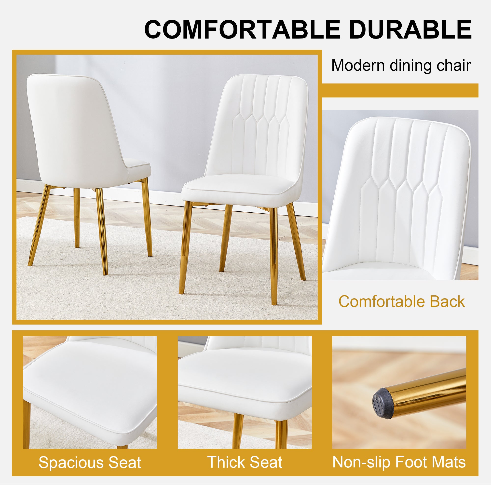 Modern Dining Chairs with Sleek PU leather Backrest (Set of 2)