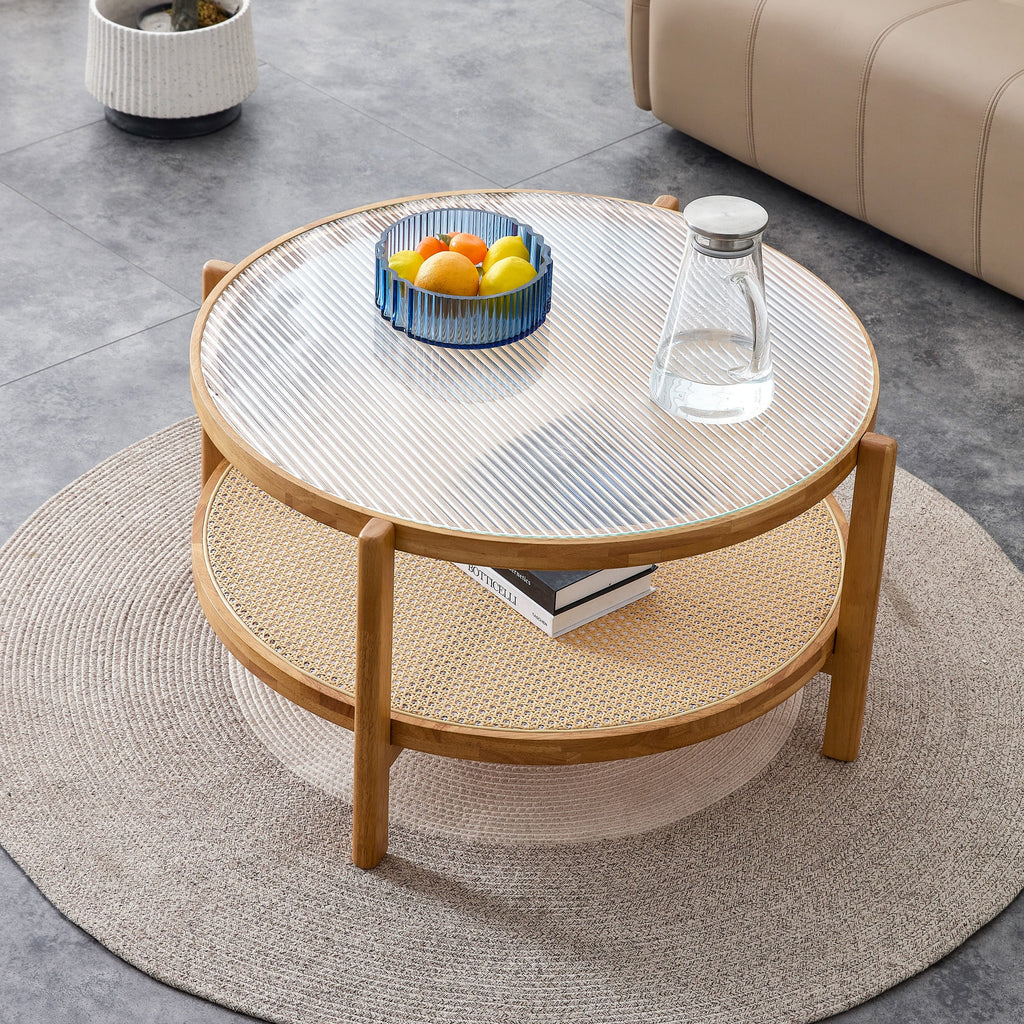 Modern Style Circular Double-Layer Solid Wood Coffee Table