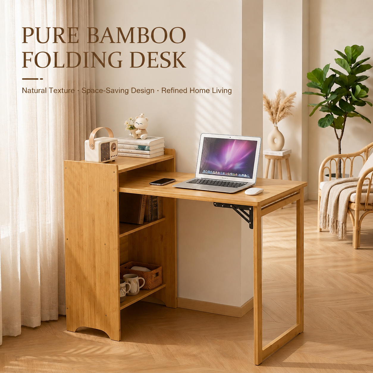 Mid Century Home Office Foldable Table for Small Space
